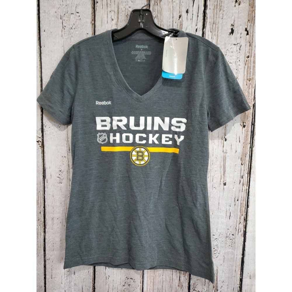 Reebok Women's Small Boston Bruins NHL Short Sleeve V-Neck Tee T-Shirt Top NEW
